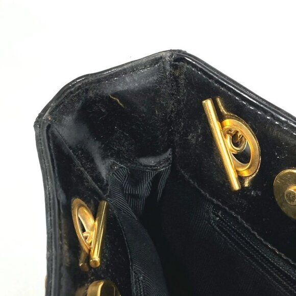 CHANEL A08036 CC CC Mark logo Tote Bag Chain Shoulder Bag enamel Black/Gold - Picture 14 of 16